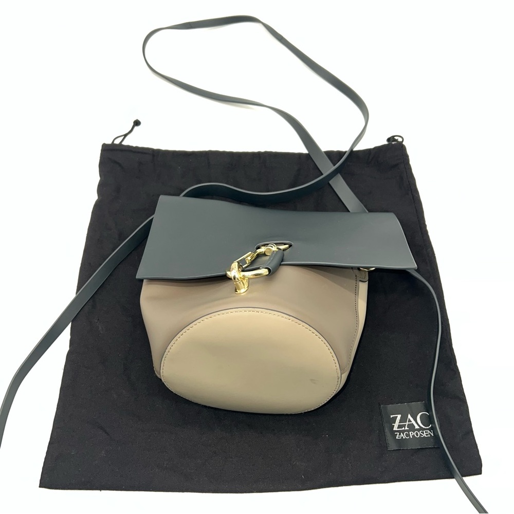 ZAC Zac Posen Taupe/Brown and Charcoal Crossbody Bag w/Branded Black Dust Bag